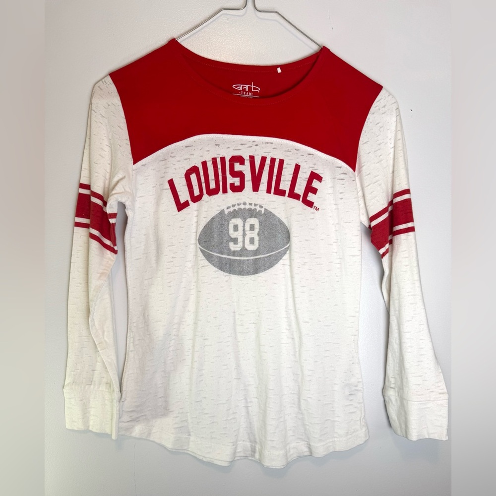 U of L Varsity Red & White Long Sleeve Shirt Girls Juniors Size Large L Age 9-10